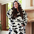 Catalonia Cow Print Oversized Hoodie Blanket Sweatshirt, Comfortable Sherpa Lounging Pullover For Adults Men Women Teenagers Wif