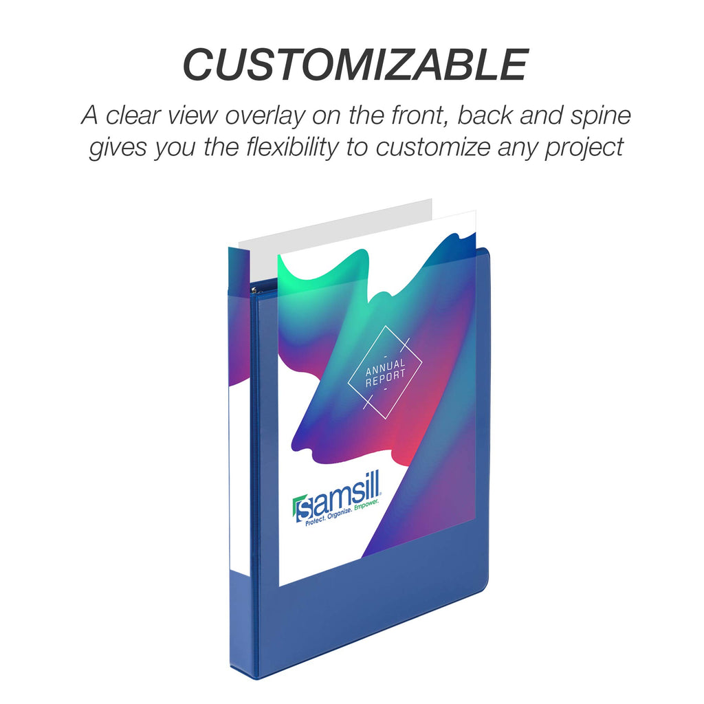 Samsill Durable 1 Inch Binder, Made In The Usa, D Ring Binder, Customizable Clear View Cover, Blue, 4 Pack, Each Holds 225 Pages