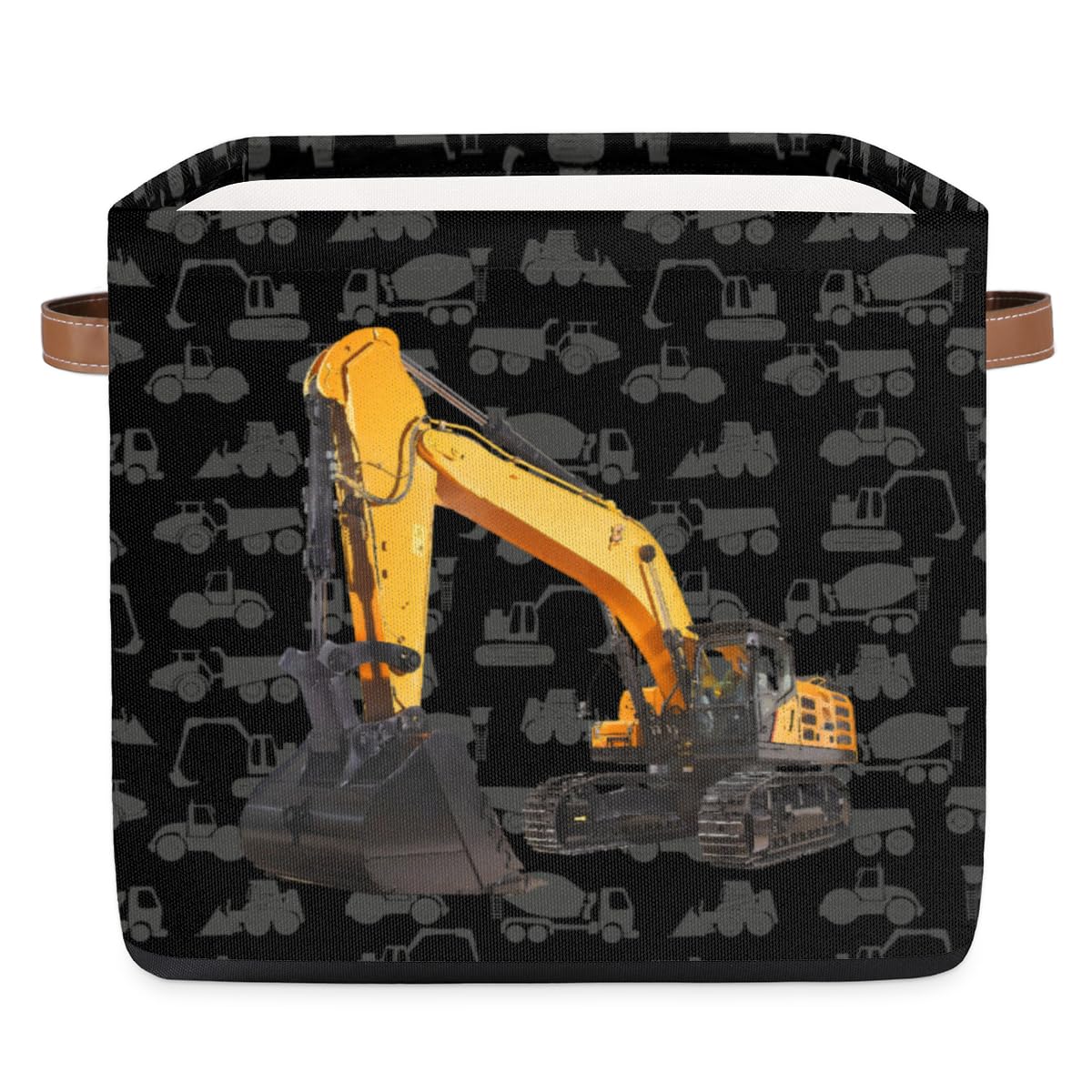 OMFUNS Excavator Truck Storage Basket 13x13 Cool Car Collapsible Cube Storage Bin with Handle Fabric Storage Box Organizing for 