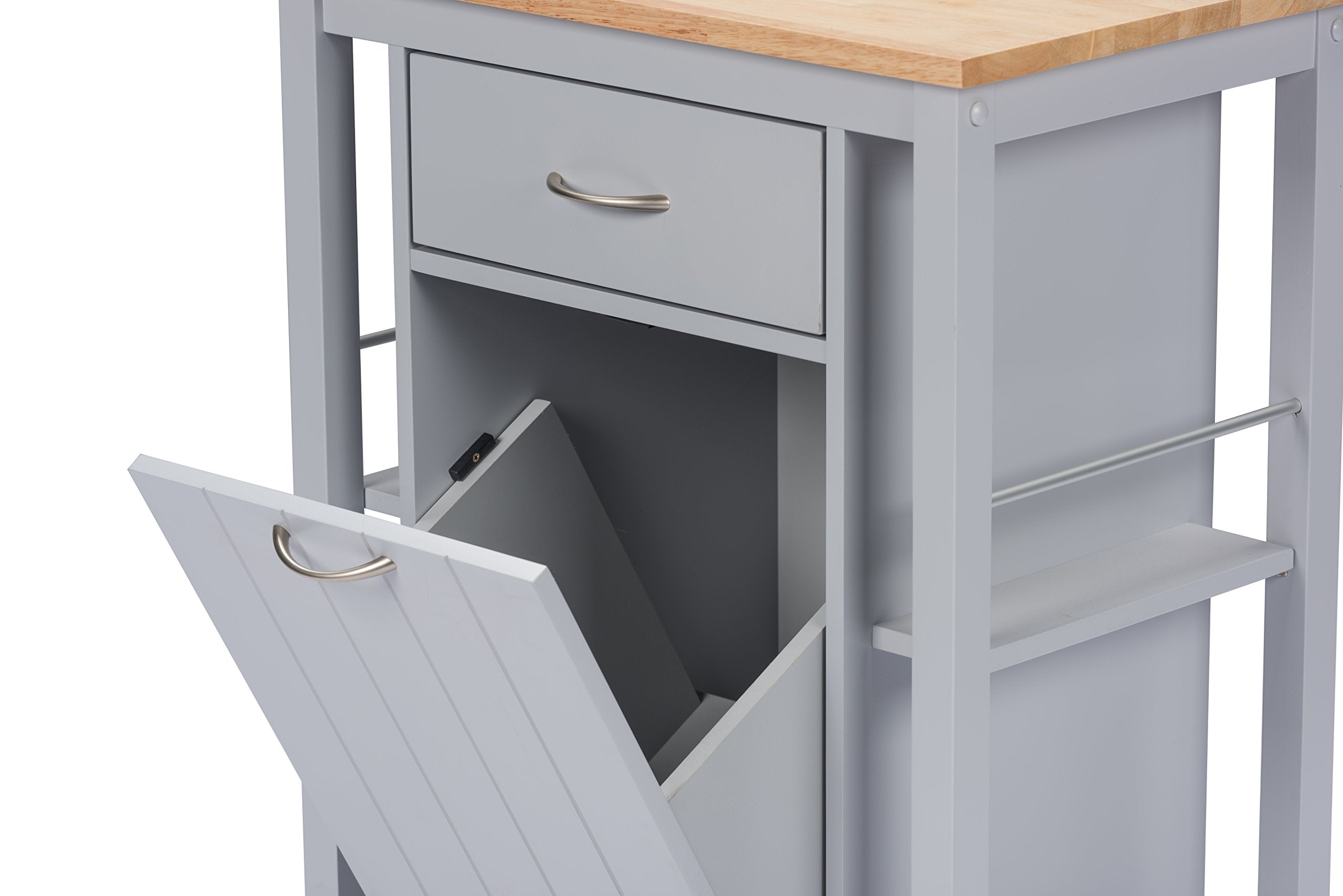 Baxton Studio Yonkers Contemporary Kitchen Cart with Wood Top, Light Grey