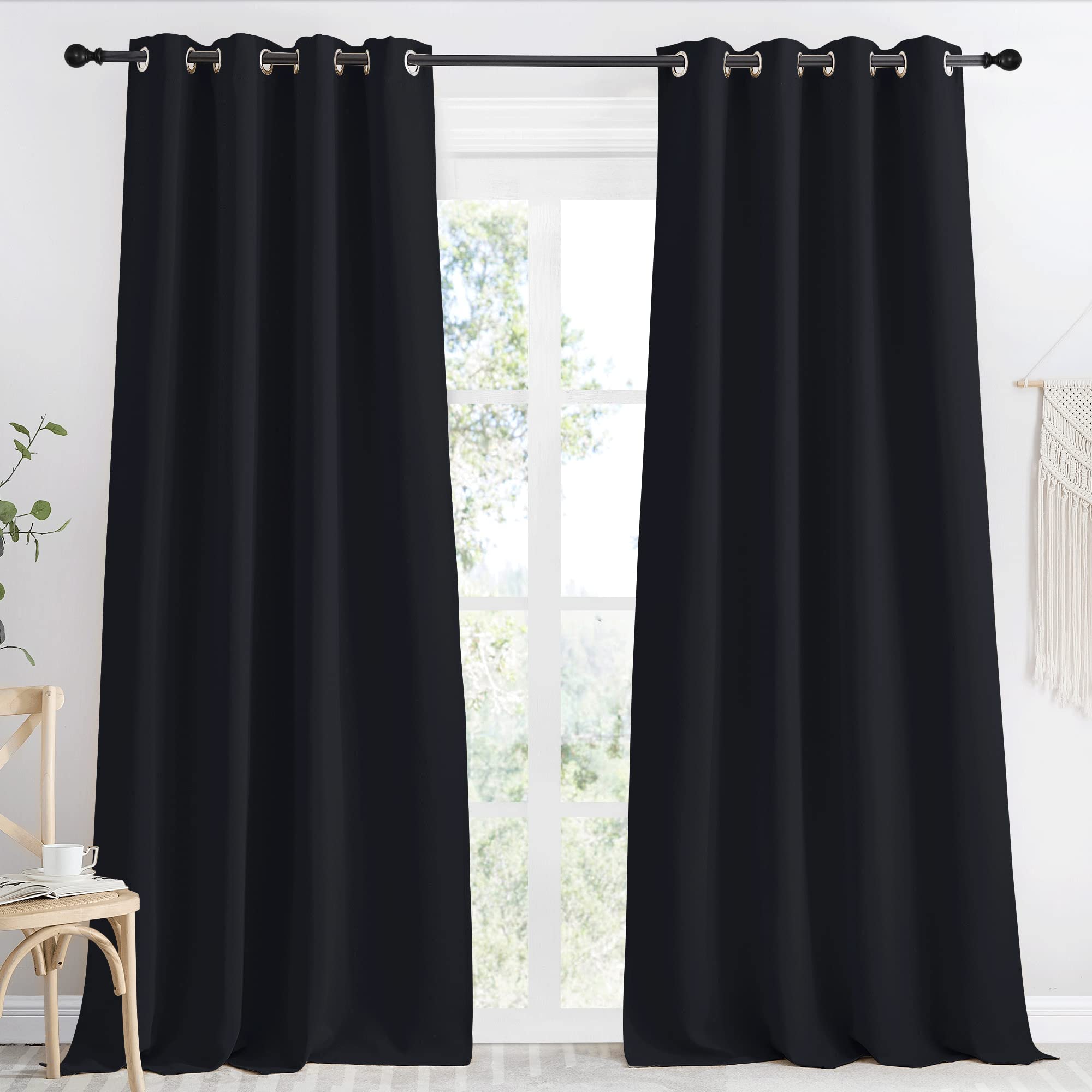 NICETOWN Halloween Black Blackout Long Curtain 96 inch Length, W55 x L96 Inch, 8 Grommets Top, 1 Piece, Thermal Insulated Modern