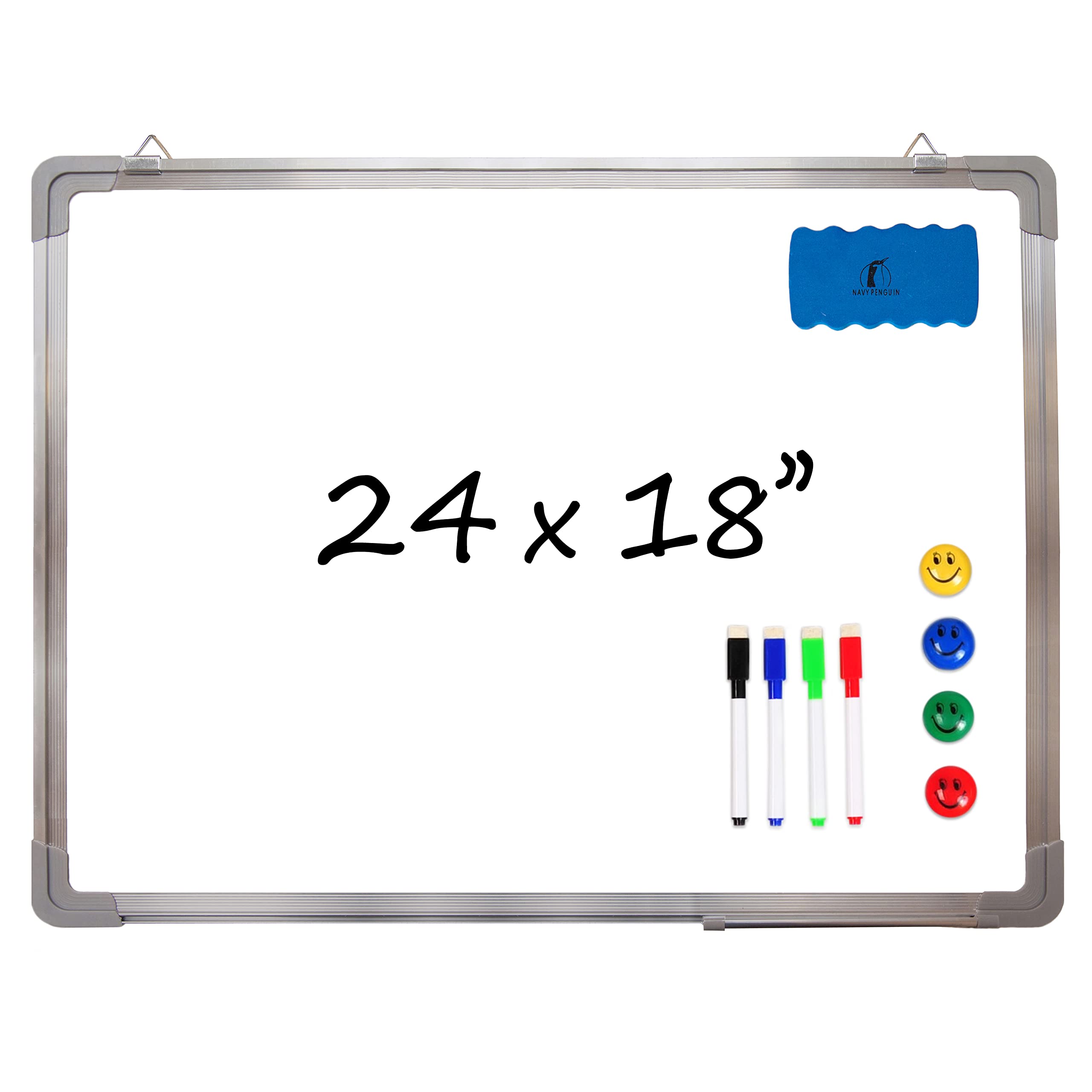 Whiteboard Set - Dry Erase Board 24 X 18 In With 1 Magnetic Dry Eraser, 4 Drywipe Markers And 4 Magnets - Small White Hanging Me