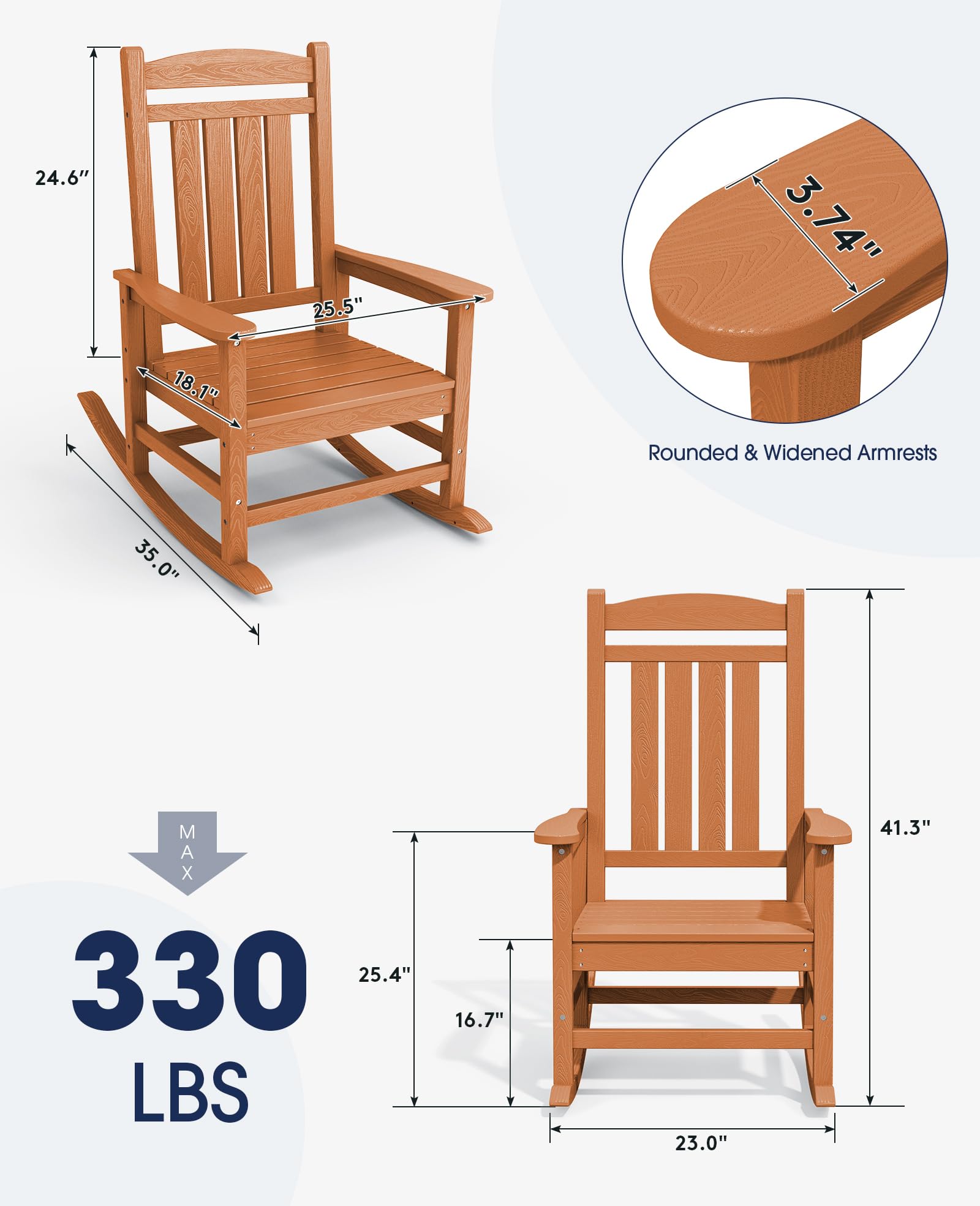 Kingyes Outdoor Rocking Chairs, Weather Resistant Patio Rocking Chairs High Back Porch Rocker For Adult, Orange