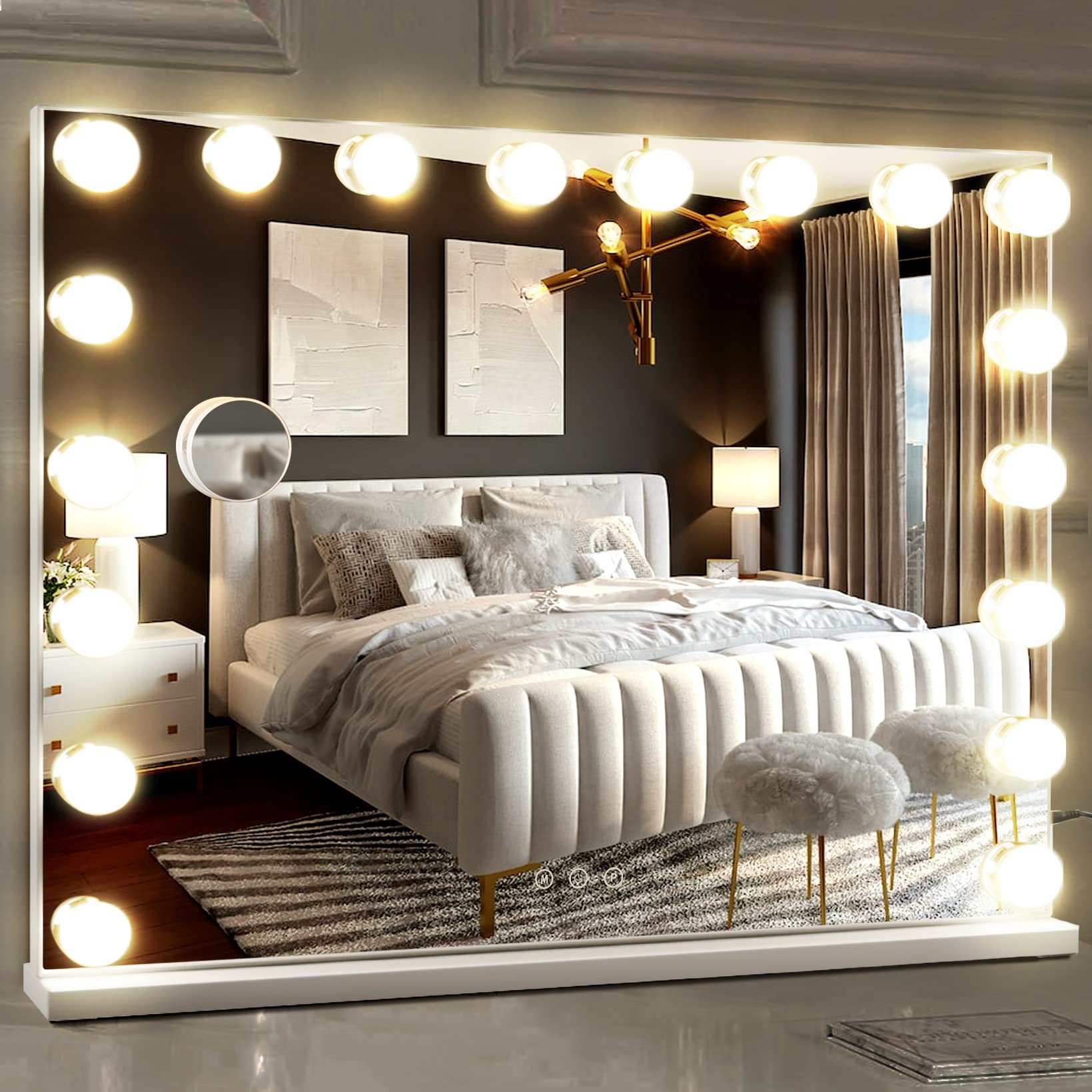 M MIVONDA Hollywood Vanity Mirror with 18 Bulbs Lights, Large Lighted Makeup Mirror for Desk and Wall, Dimmable 3 Lighting Modes