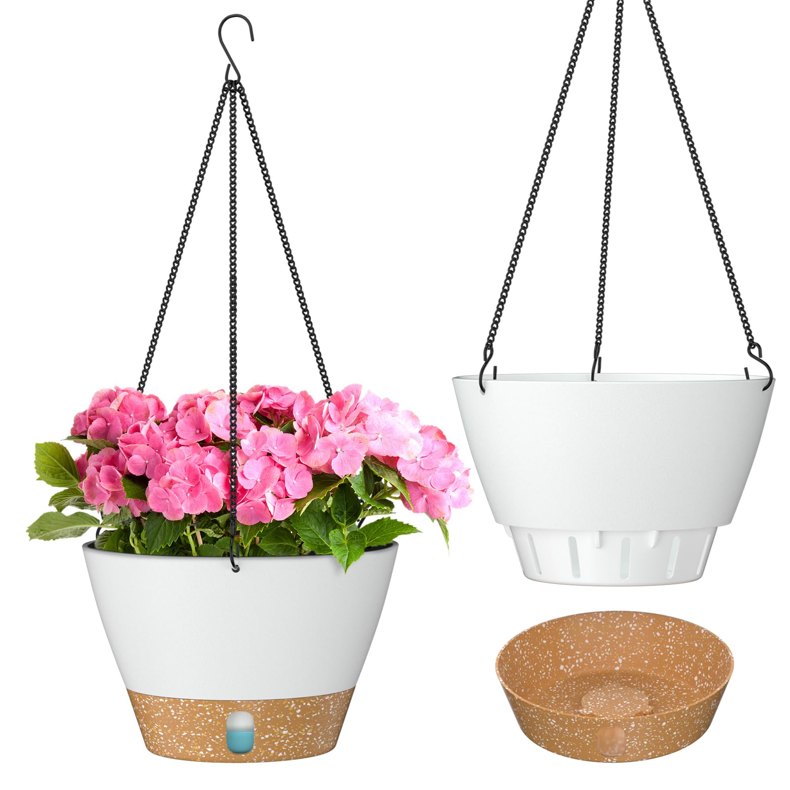 Zmtech 2 Pack 10 Inch Hanging Planters With Visible Water Level Tray Self Watering Plant Pot With Drainage Holes And Removable S