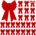 24 PCS Christmas Bows, Christmas Tree Decor, 5 x 8 Inch Red Christmas Bows, Velvet PVC Large Christmas Bows Indoor Outdoor Xmas 