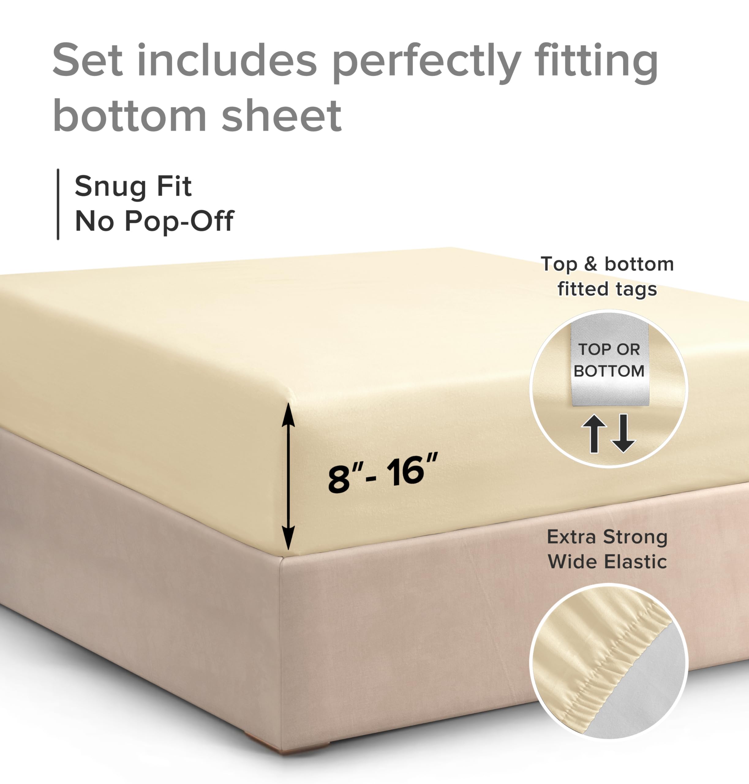 Twin Xl Size Fitted Bed Sheet - Hotel Luxury Single Fitted Bottom Sheet Only - Fits Mattress Between 8 To 16 Inches - Deep Pockets, Extra Soft & Wrinkle Free - Comfy Breathable & Cooling - Off White