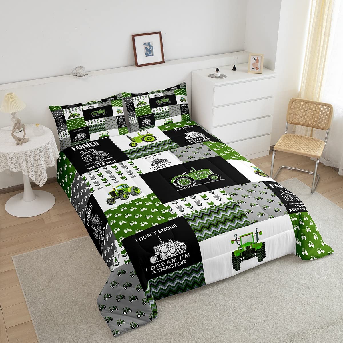 Feelyou Tractor Comforter Set Cartoon Farm Tractor Down Duvet For Kids Boys Girls Truck Car Bedding Set Harvester Excavator Comf
