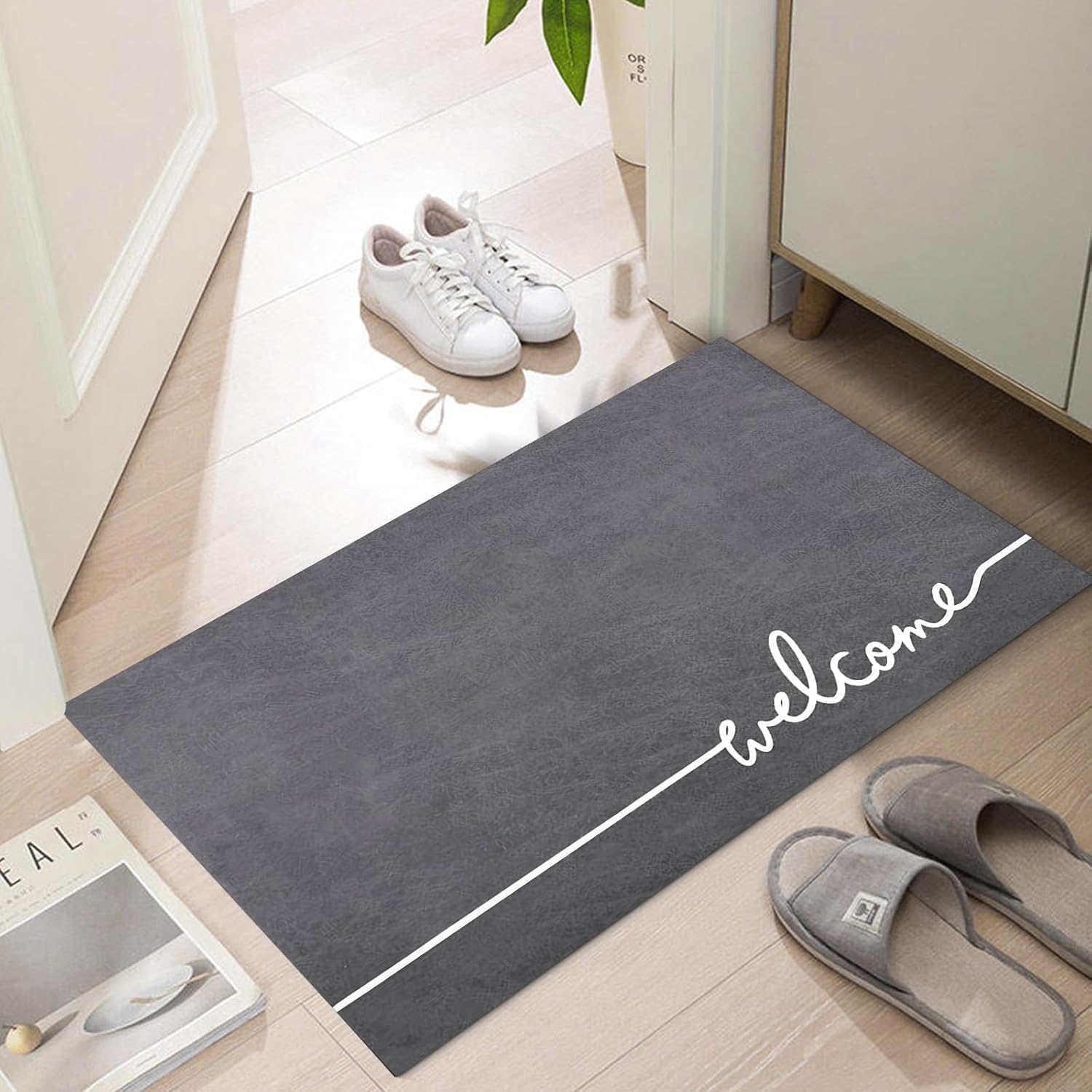 LYGLIGH Welcome Mat Indoor, Ultra Thin Door Mat, 1/10 in Thin Door Mats for Inside Entry, Non-Slip Rubber Backing, Washable Door