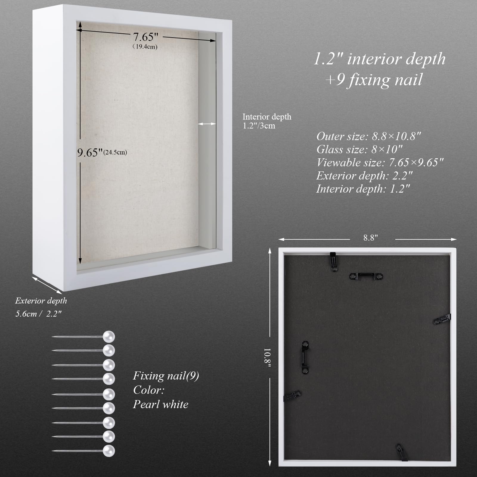 Shadow Box Frame 8X10 With Linen Back, Pine Wooden Frame With Hd Glass Shadowbox Display Case For Wall And Tabletop, Memory Box
