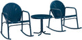 Crosley Furniture Griffith 3-Piece Outdoor Rocking Chair And Side Table Set, Retro Metal Bistro Patio Sets, Navy Gloss