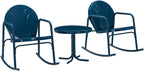 Crosley Furniture Griffith 3-Piece Outdoor Rocking Chair And Side Table Set, Retro Metal Bistro Patio Sets, Navy Gloss