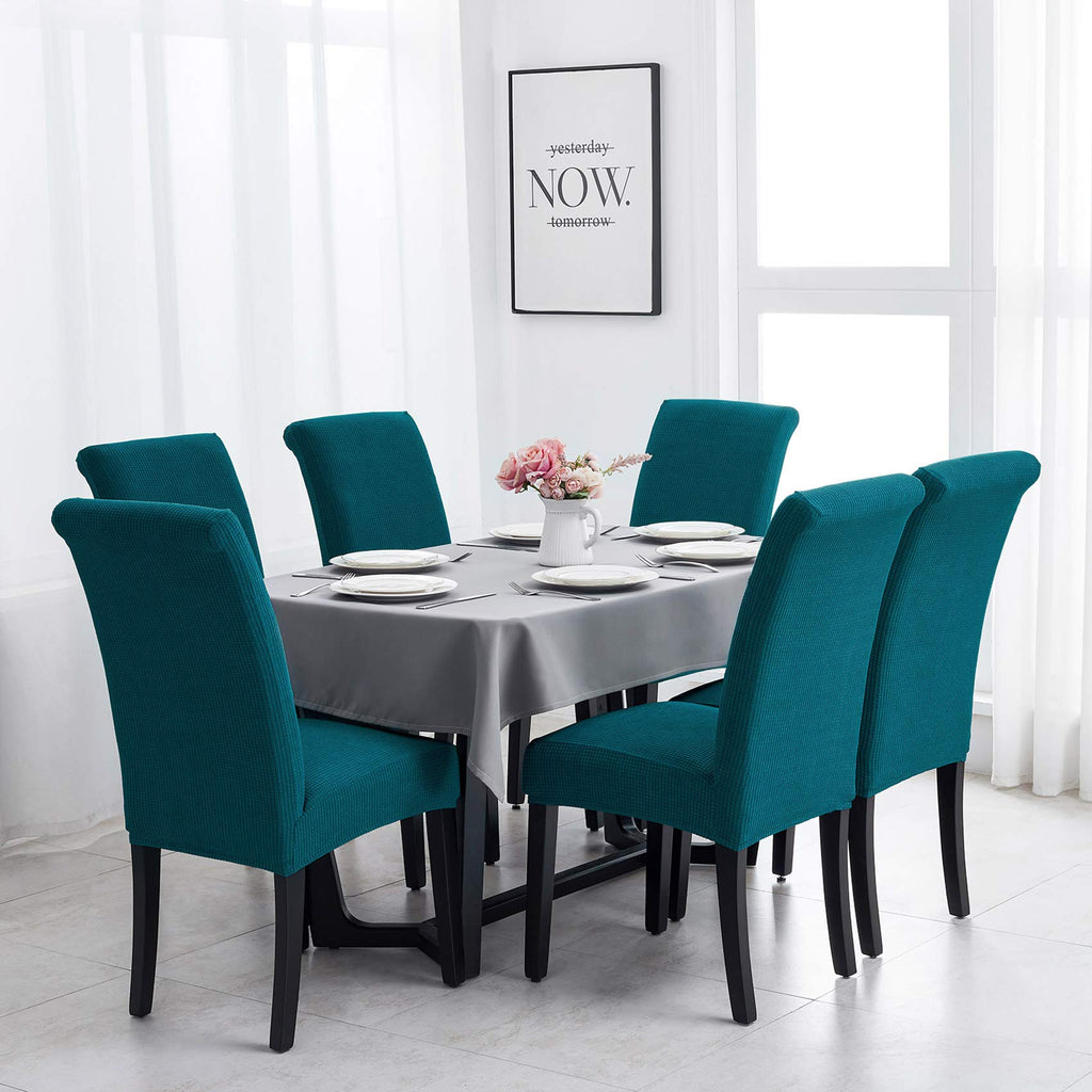 Joccun Chair Covers For Dining Room Set Of 6,Water Repellent Dining Chair Slipcovers Stretch Dining Room Chair Covers Seat Protector,Washable Parsons Chair Cover For Home,Banquet(Peacock Blue,6 Pack)