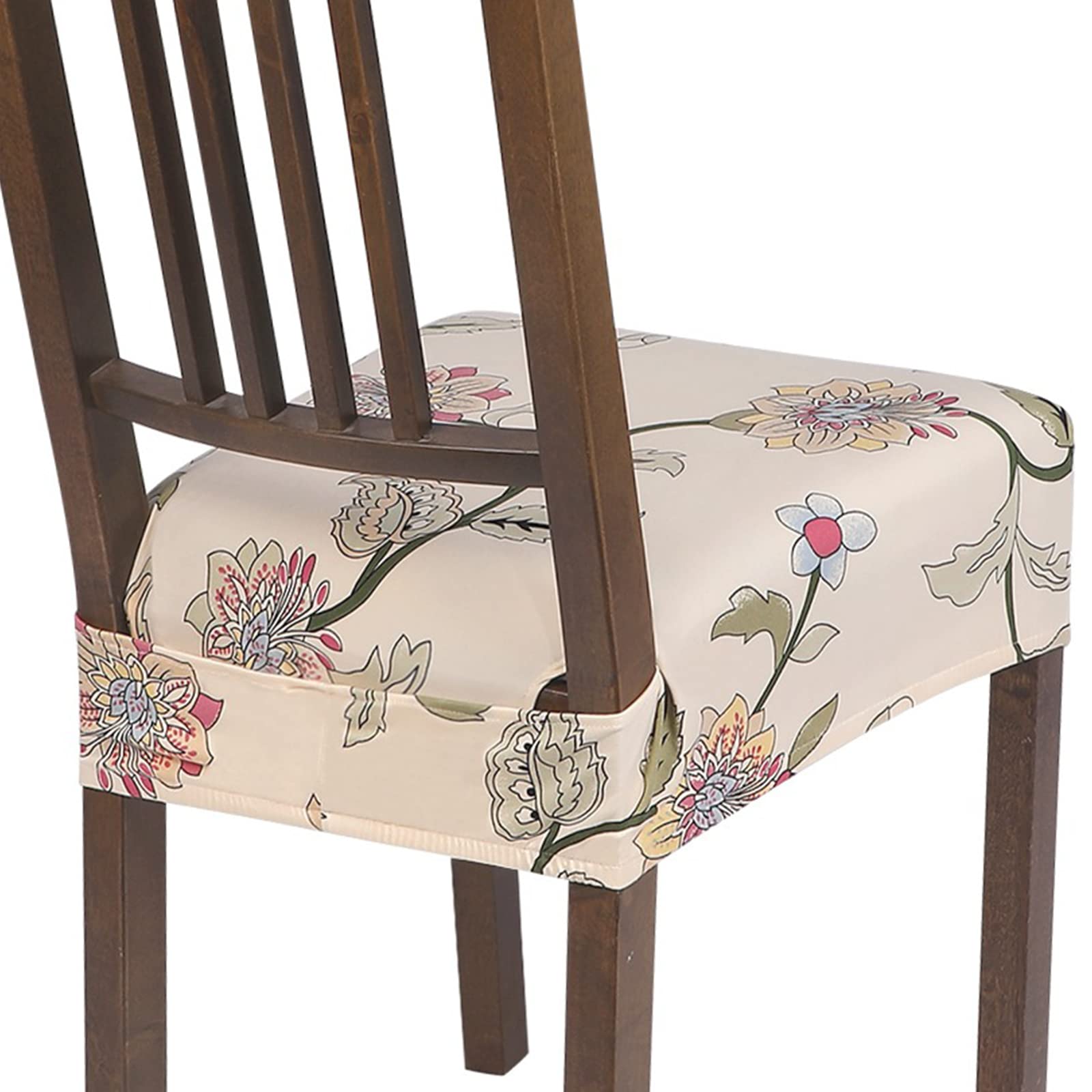 Searchi Stretch Dining Chair Seat Covers Set Of 4, Soft Removable Washable Seat Covers For Dining Chairs, Dining Room Seat Cover Protector (Rear-Covered, Brown Flowers)