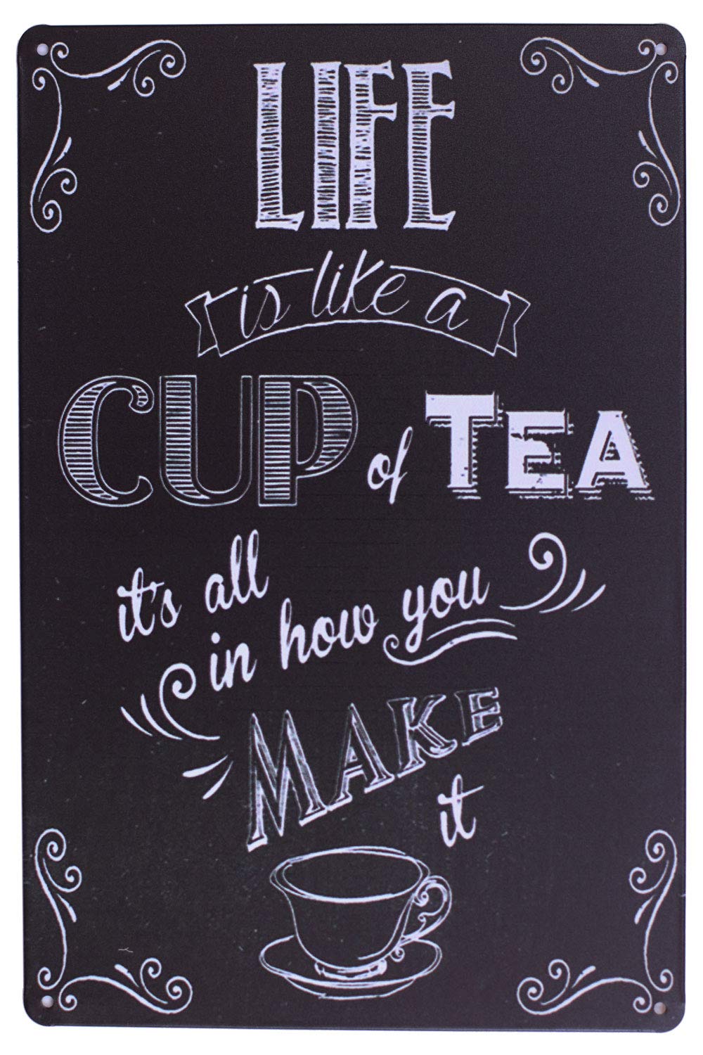 ARTCLUB Enjoy Your Life Metal Plate Sign, LIFE is Like a CUP of TEA Funny Saying Antique Plaque Vintage Poster Kitchen Living Ro