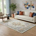 5 X 7 Ivory Blue And Orange Medallion Washable Area Rug