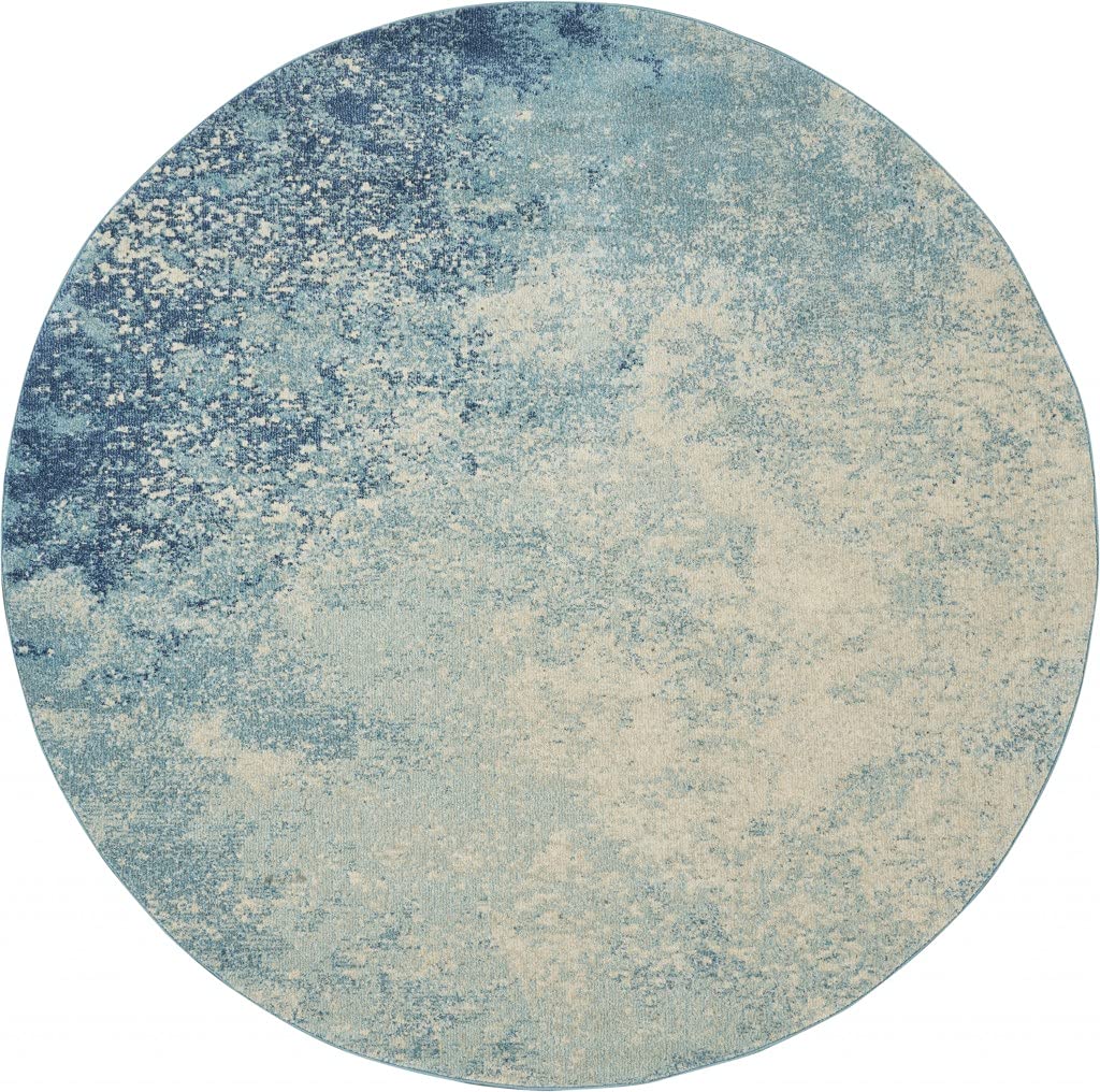 HomeRoots Navy/Light Blue 100% Polypropylene 8â?? Round Light Blue and Ivory Abstract Sky Area Rug