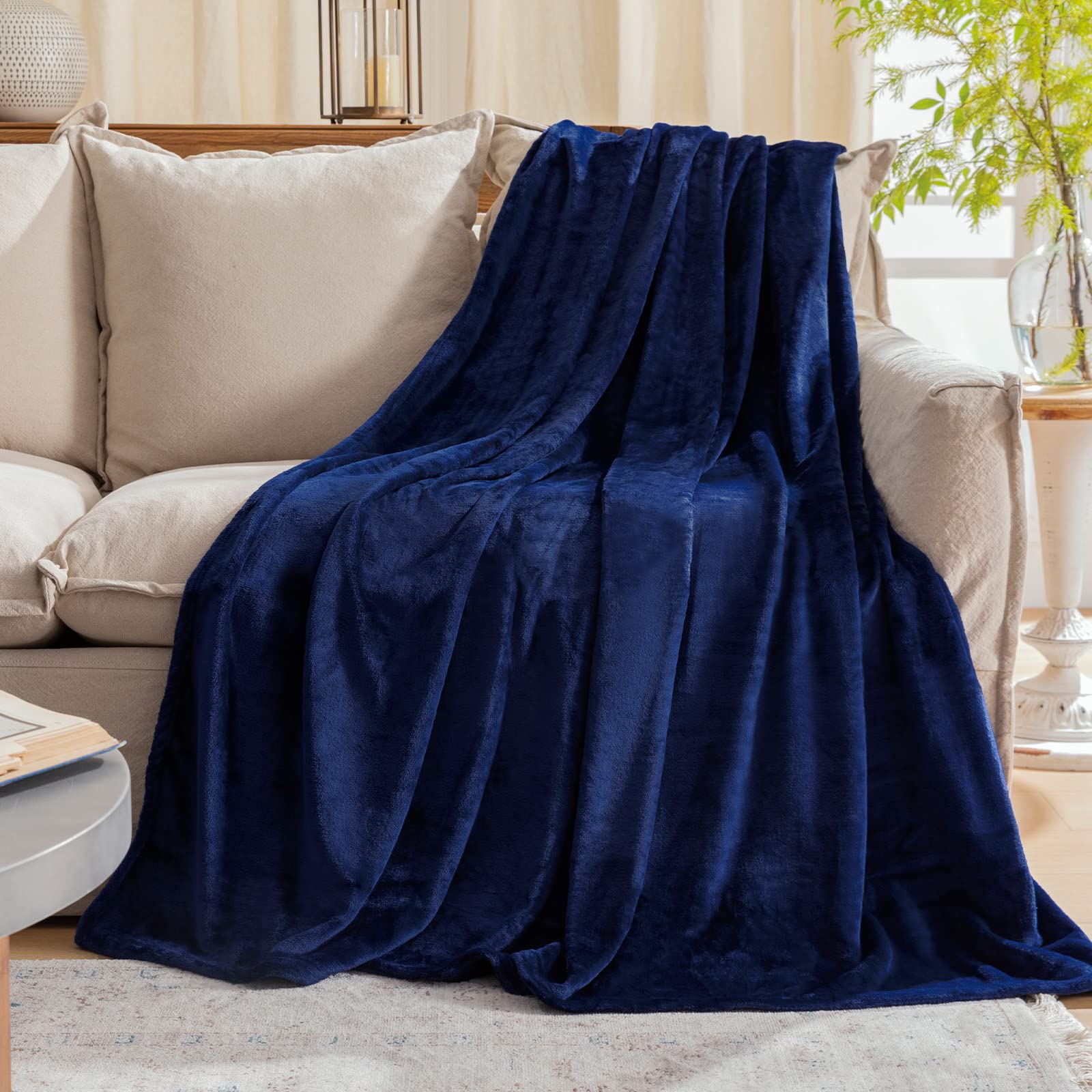 Jiahannha Navy Blue Throw Blanket Twin Size 60 By 80 Inches Flannel Fleece Blanket For Couch Sofa Bed 280Gsm,Super Soft Cozy And