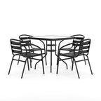 Flash Furniture 5-Piece Patio Dining Set with 31.5" Square Glass Metal Table and 4 Stackable Slat Back Chairs, Indoor/Outdoor Bistro Set, Black
