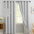 Yakamok White Linen Curtains 100% Blackout 84 Inches Long,Room Darkening Textured Curtains for Living Room Thermal Grommet Bedro