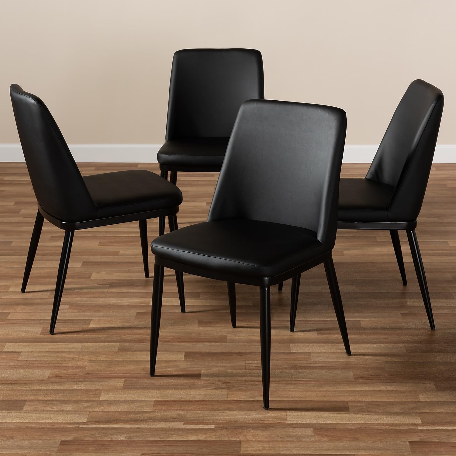 Baxton Studio Darcell Modern Faux Leather Dining Chair, Black, 4/Set (146-8789-HiT)