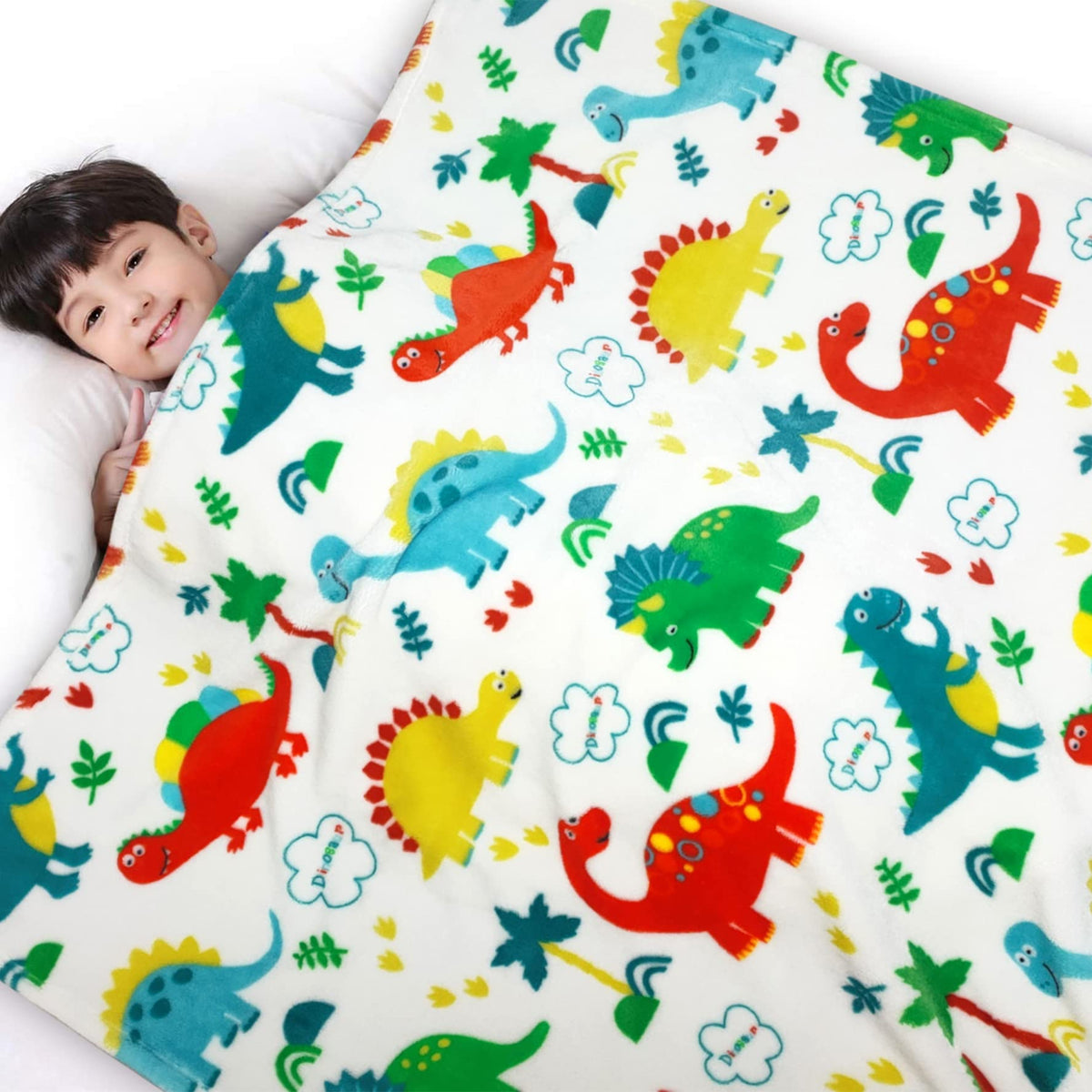 Lukeight Dinosaur Blanket For Kids, Dinosaur Throw Blanket For Boys And Girls, Fluffy Cozy Kids Blanket With Vibrant Dinosaurs Pattern On Both Sides, Soft And Warm Throw Blanket - 50X60 Inches