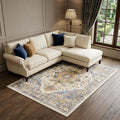 9 X 12 Ivory Blue And Orange Medallion Washable Area Rug