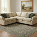 8 X 10 Brown Ivory And Green Floral Medallion Washable Area Rug