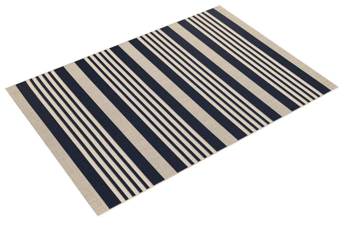 Safavieh Courtyard Collection Area Rug - 6'7'' X 9'6'', Navy & Beige, Non-Shedding & Easy Care, Indoor/Outdoor & Washable-Ideal