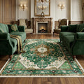 8 X 10 Green Brown And Ivory Medallion Washable Area Rug