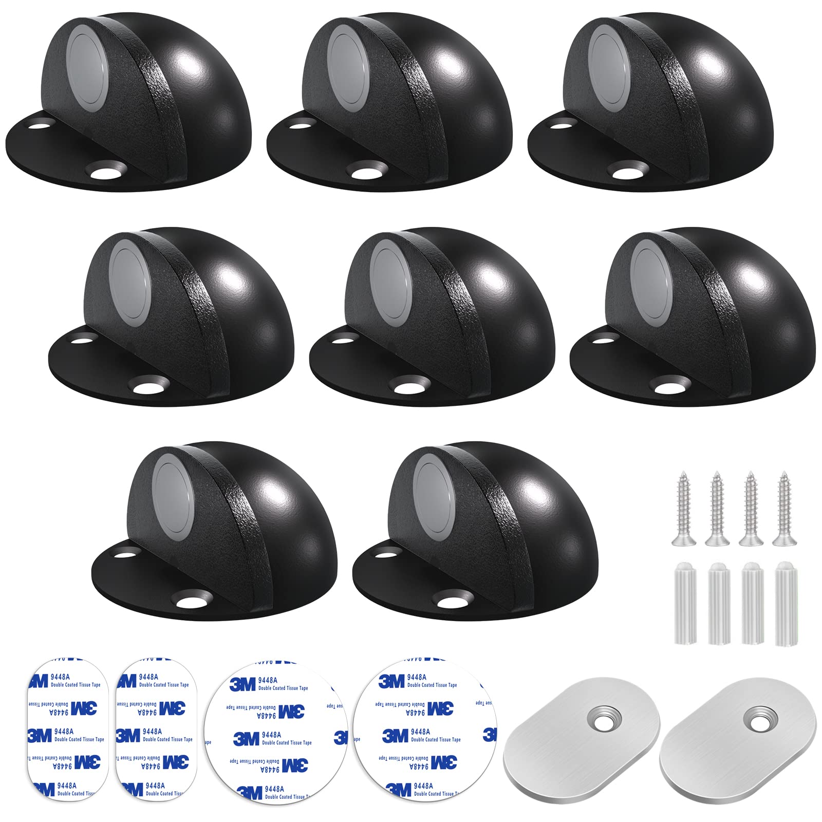 Magnetic Door Stoppers(8 Pack), No Drill Door Stops Magnetic Floor Mount Door Stopper, Self Adhesive, Stainless Steel Magnet Doo