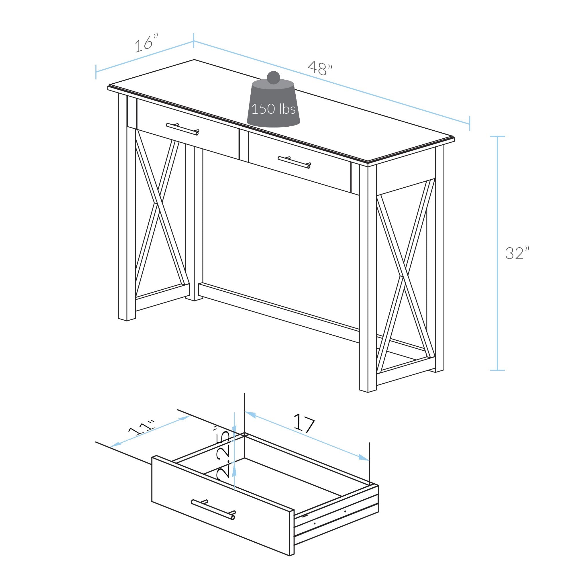 Casual Home Bay View Console Table-Black