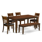 East West Furniture LYFD6-ESP-LC Lynfield 6 Piece Set Contains a Rectangle Dinner Table with Butterfly Leaf and 4 Faux Leather Dining Room Chairs with a Bench, 36x66 Inch