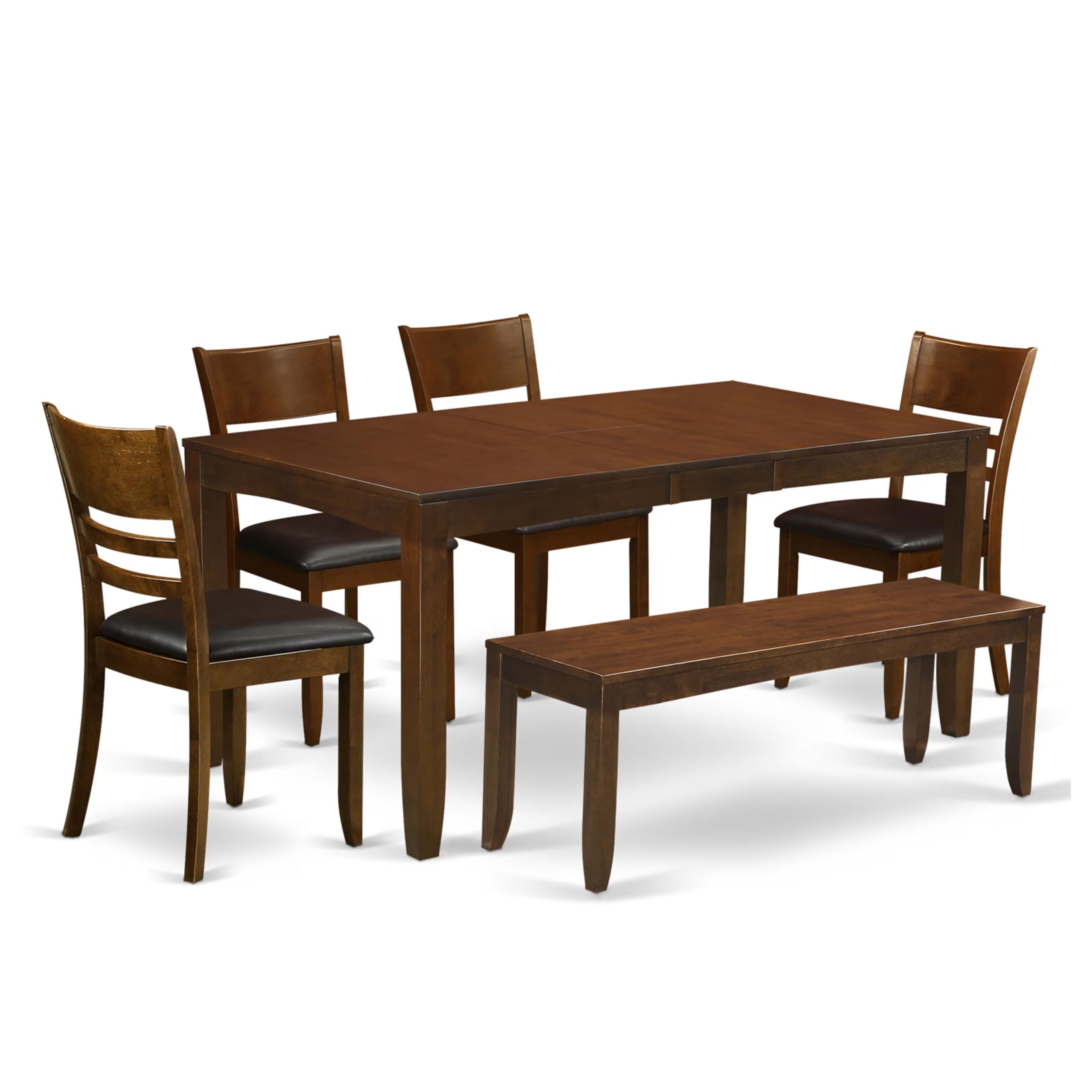 East West Furniture LYFD6-ESP-LC Lynfield 6 Piece Set Contains a Rectangle Dinner Table with Butterfly Leaf and 4 Faux Leather Dining Room Chairs with a Bench, 36x66 Inch