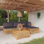vidaXL 5 Piece Outdoor Patio Lounge Set with Cushions - Solid Teak Wood, Includes Middle Sofa, Corner Sofa, Footrest, Table, with Dark Grey Cushions