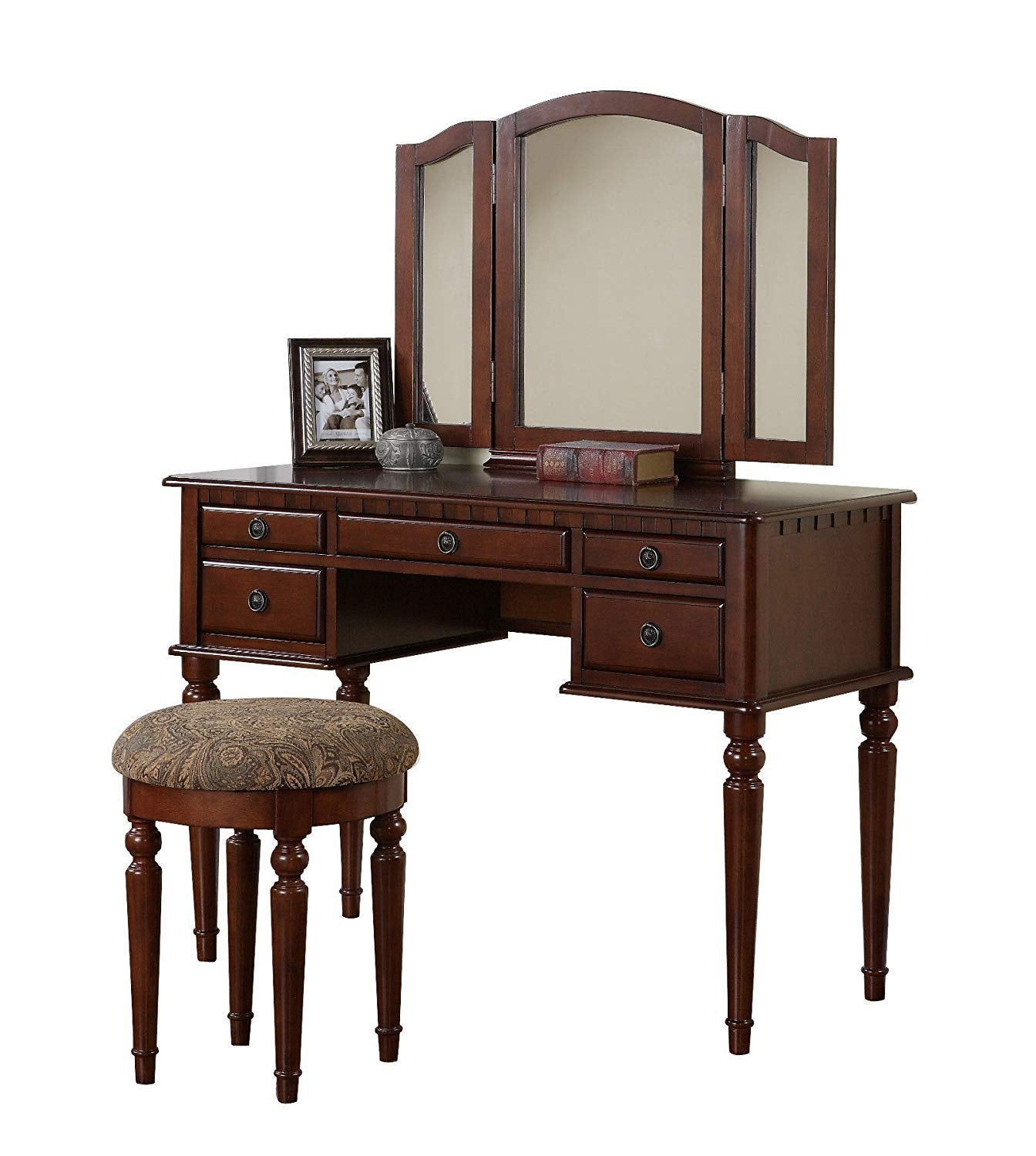 Benjara Benzara Commodious Vanity Set Featuring Stool and Mirror, Brown,