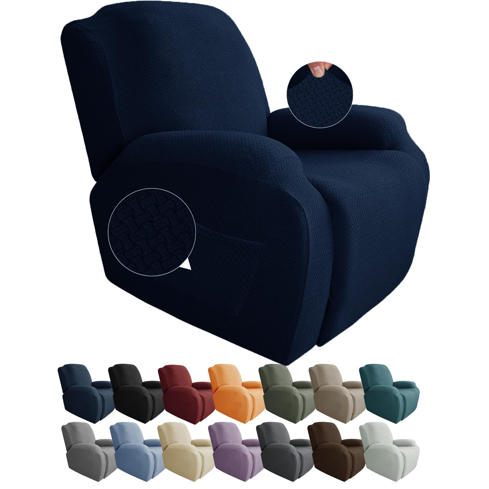 Jiviner Oversized Recliner Chair Covers 4 Piece Stretch Lazy Boy Recliner Sofa Slipcover Jacquard Large Recliner Covers With Elastic Bottom Soft Furniture Protector (Xl Recliner,Navy Blue)
