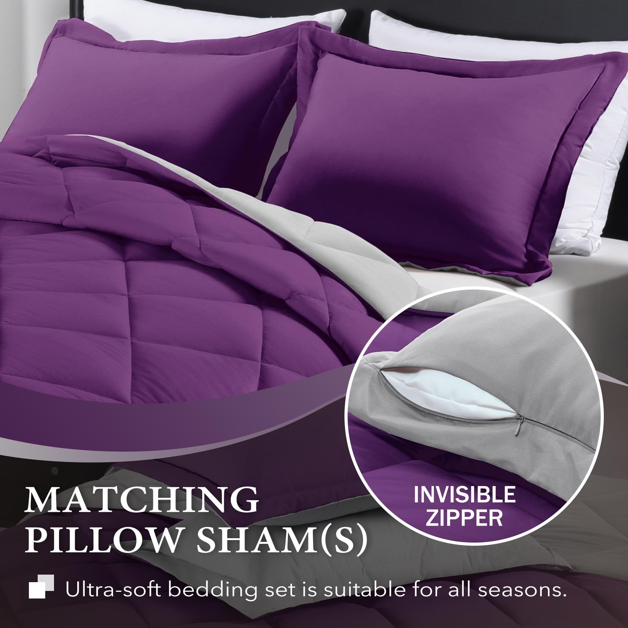 Downluxe Twin Comforter Set - Purple And Grey Twin Comforter, Soft Bedding Comforter Sets For All Seasons, Twin Bed Comforter Set - 2 Pieces - 1 Comforter (66'X92') And 1 Pillow Sham(20'X26')