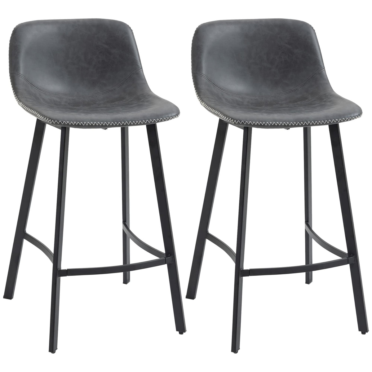 Homcom 27.25' Counter Height Bar Stools, Industrial Kitchen Stools, Upholstered Armless Bar Chairs With Back, Steel Legs, Set O