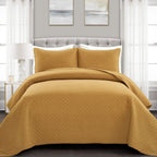 Lush Decor Ava Quilt Diamond Pattern Solid 3 Piece Oversized Bedding Blanket Bedspread Set - Full/Queen - Mustard