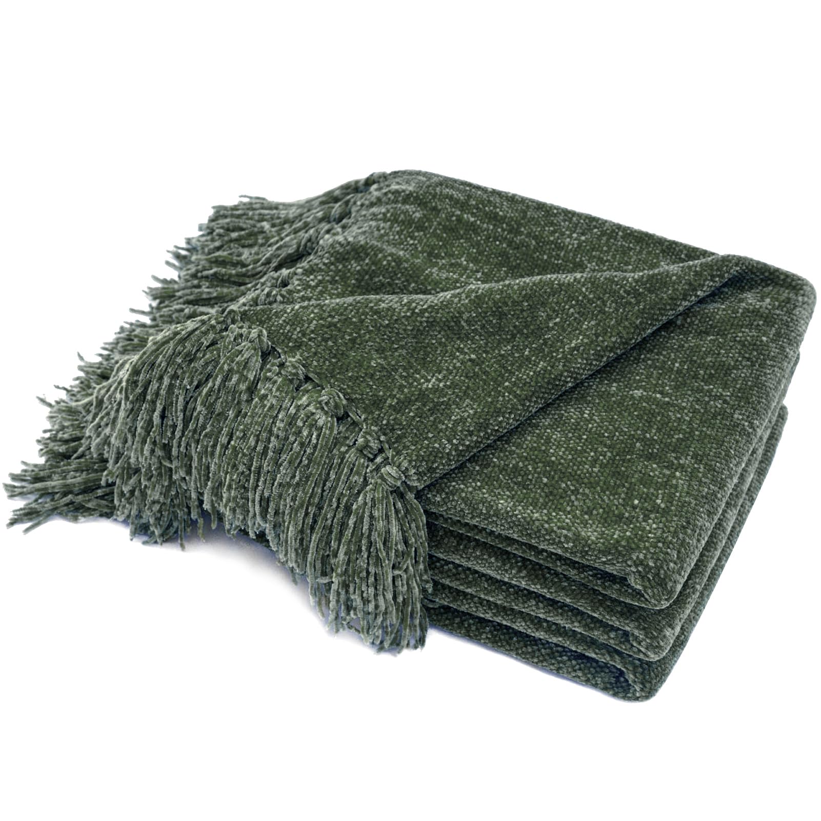 Recyco Throw Blanket Soft Cozy Chenille Throw Blanket With Fringe Tassel For Couch Sofa Chair Bed Living Room Gift (Dark Green,