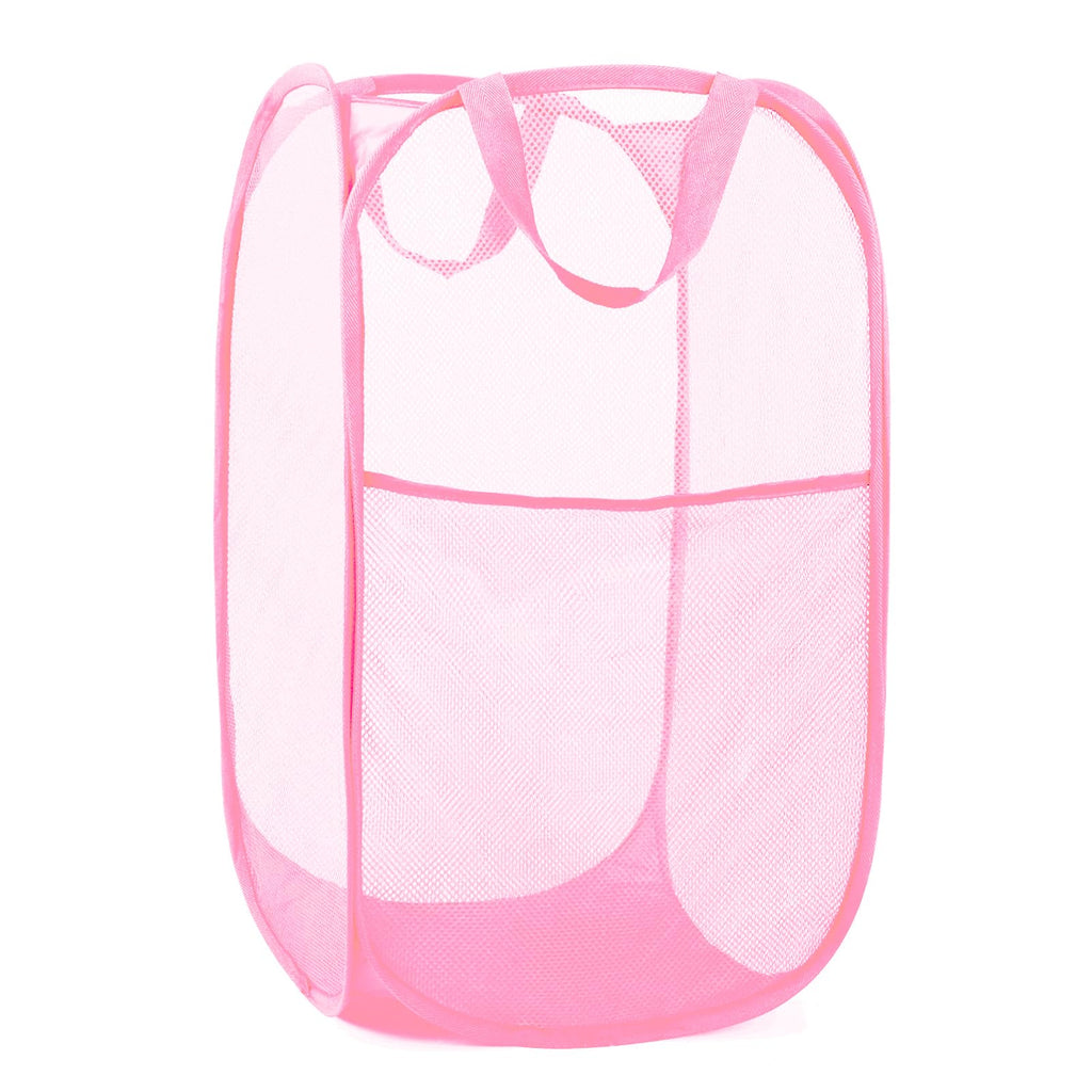 Durable Collapsible Laundry Baskets - Reinforced Mesh Pop Up Laundry Hamper with Side Pocket, Foldable Clothes Storage Hamper wi