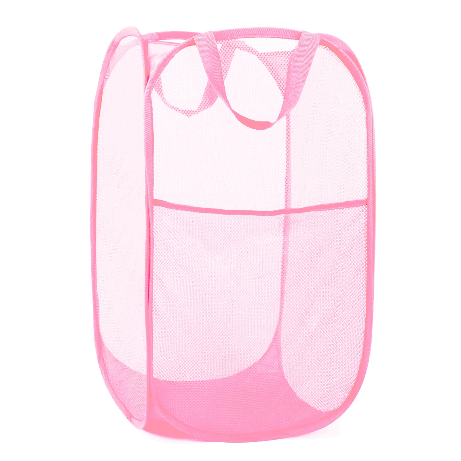 Durable Collapsible Laundry Baskets - Reinforced Mesh Pop Up Laundry Hamper with Side Pocket, Foldable Clothes Storage Hamper wi