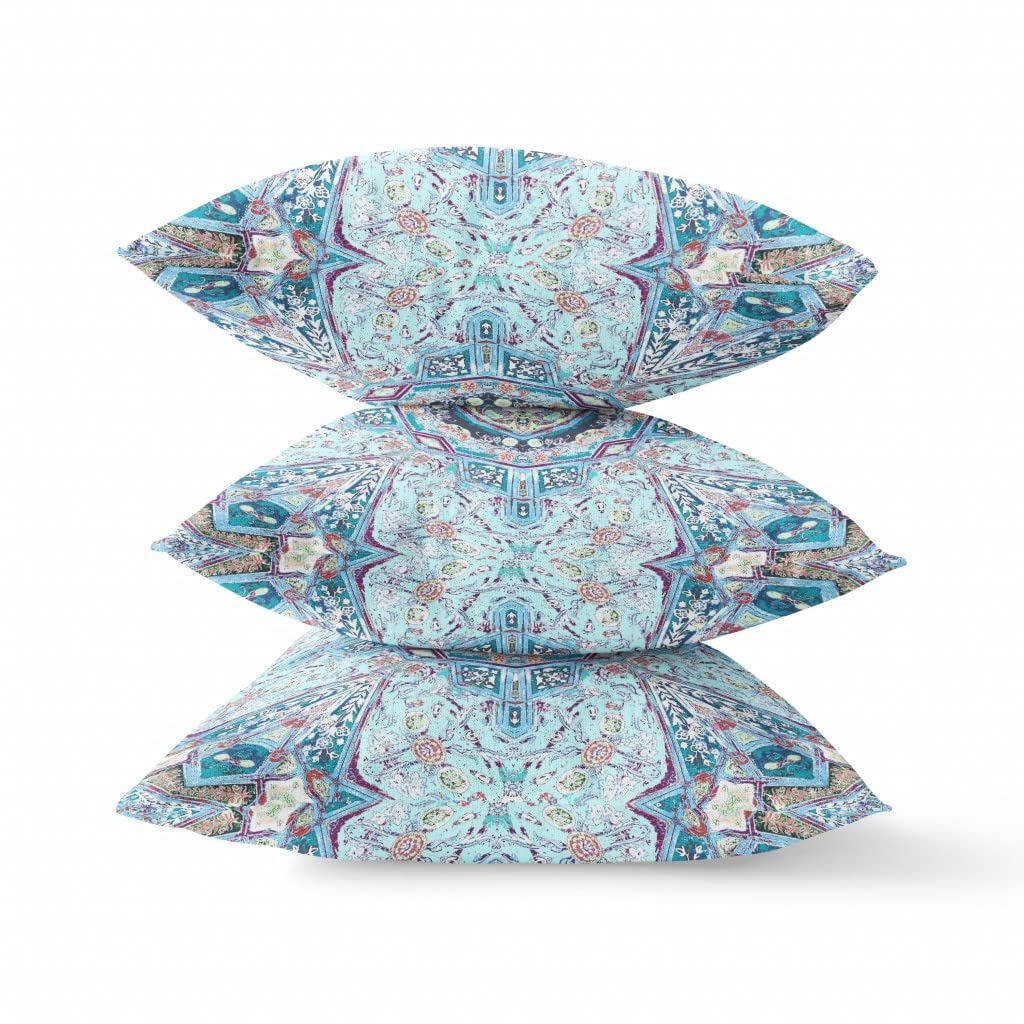 HomeRoots 20â€ Light Blue Boho Flower Zippered Suede Throw Pillow