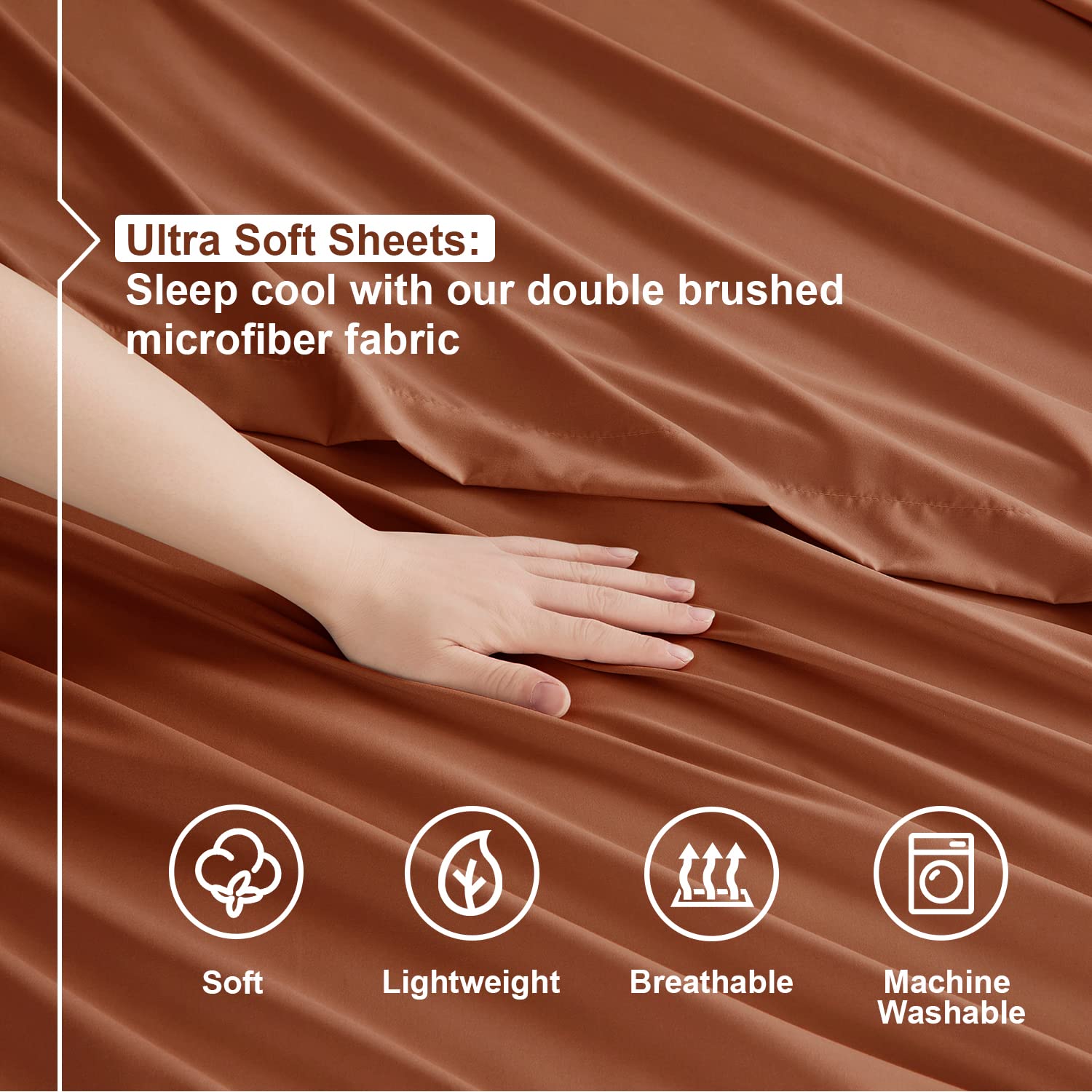 Nestl Kids Deep Pocket Twin Sheets 3 Piece Twin Size Bed Sheets With Fitted Sheet, Flat Sheet, Pillow Case - Extra Soft Bedsheet Set With Deep Pockets For Twin Size - Rust Sienna