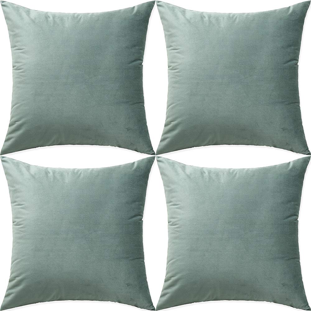 Artaimee Grey Green Throw Pillow Covers 18X18 Pack Of 4 Velvet Sofa Bed Couch Cushion Case 45X45