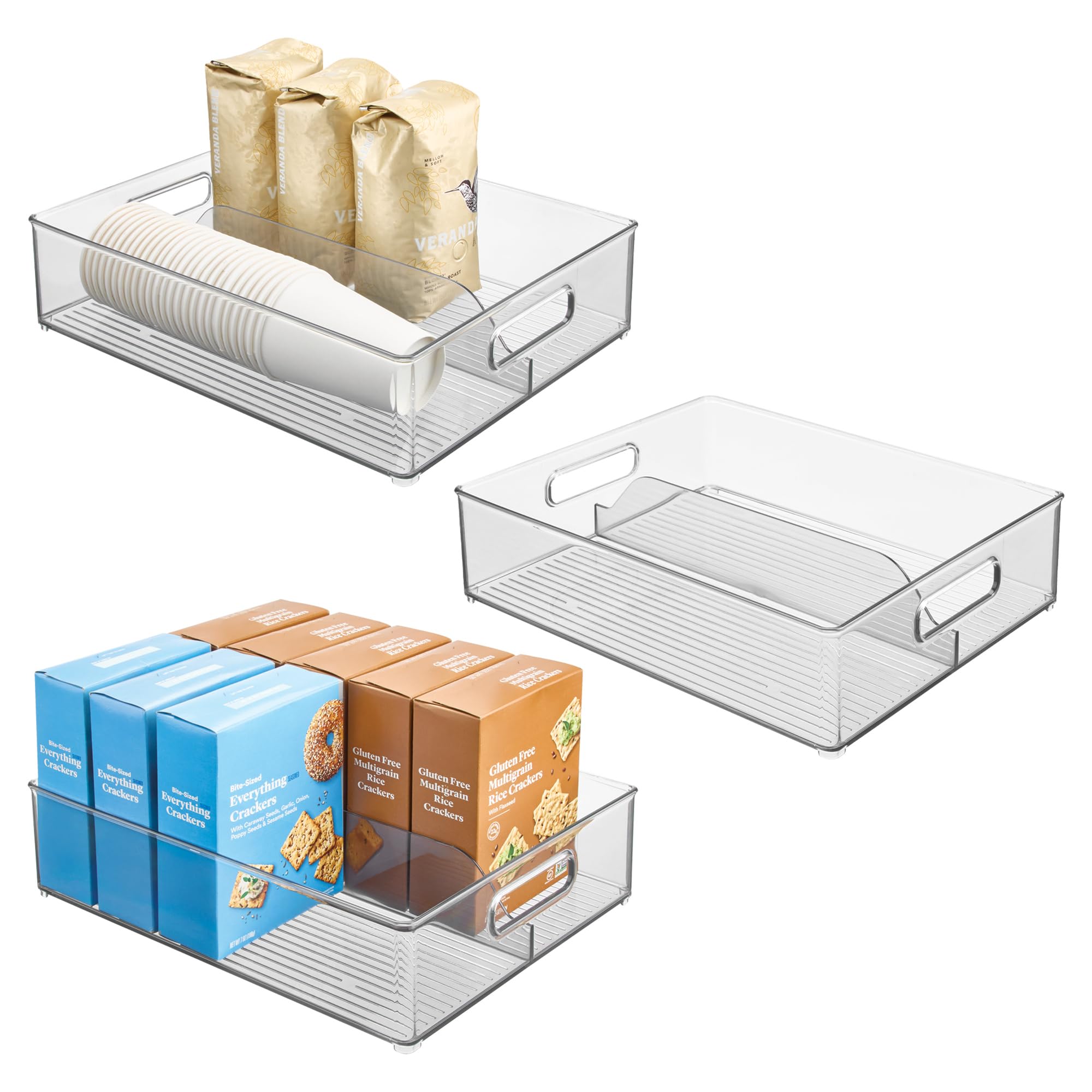 iDesign Divided Pantry Bin with Handles for Pantry, Refrigerator, or Freezer - Set of 3 - Clear
