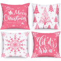 Lanpn White And Pink Christmas Throw Pillow Covers 20X20 Set Of 4, 20 Inch Decorative Xmas Cushion Covers Pillow Cases For Home