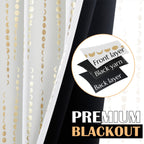 Jinchan 100% Blackout Boho Curtains Moon Phases Printed Bedroom Curtains 63 Inch Length 2 Panels Golden On White Drapes Rod Pocket Back Tab Thermal Insulated Curtains For Nursery Window Drapes