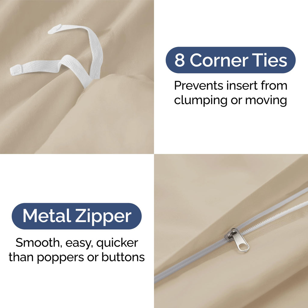 Duvet Cover Queen Size Set - Extra Soft Queen Size Duvet Cover - 90' X 90' Queen Duvet Cover W/ 2 Pillow Shams - Hotel Luxury, Easy Care & Fade Free - Comforter Cover W/ Zipper Closures & Ties (Wheat)
